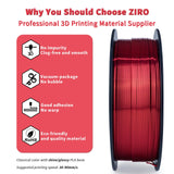 ZIRO PLA Filament 1.75mm, Shining Red 3D Printer Filament Silky, Silk 3D Printing Filament, Dimensional Accuracy +/- 0.03mm, Fit Most 3D FDM Printers Metal Metallic 1KG/2.2lb Spool ZIRO