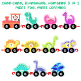 HELLOWOOD Dinosaur Toys for Toddlers Age 2-4, Wooden Dinosaur Train Set with Playmat/Storage Bag, Montessori Educational Toys for 2+ Years Old Boys & Girls HELLOWOOD