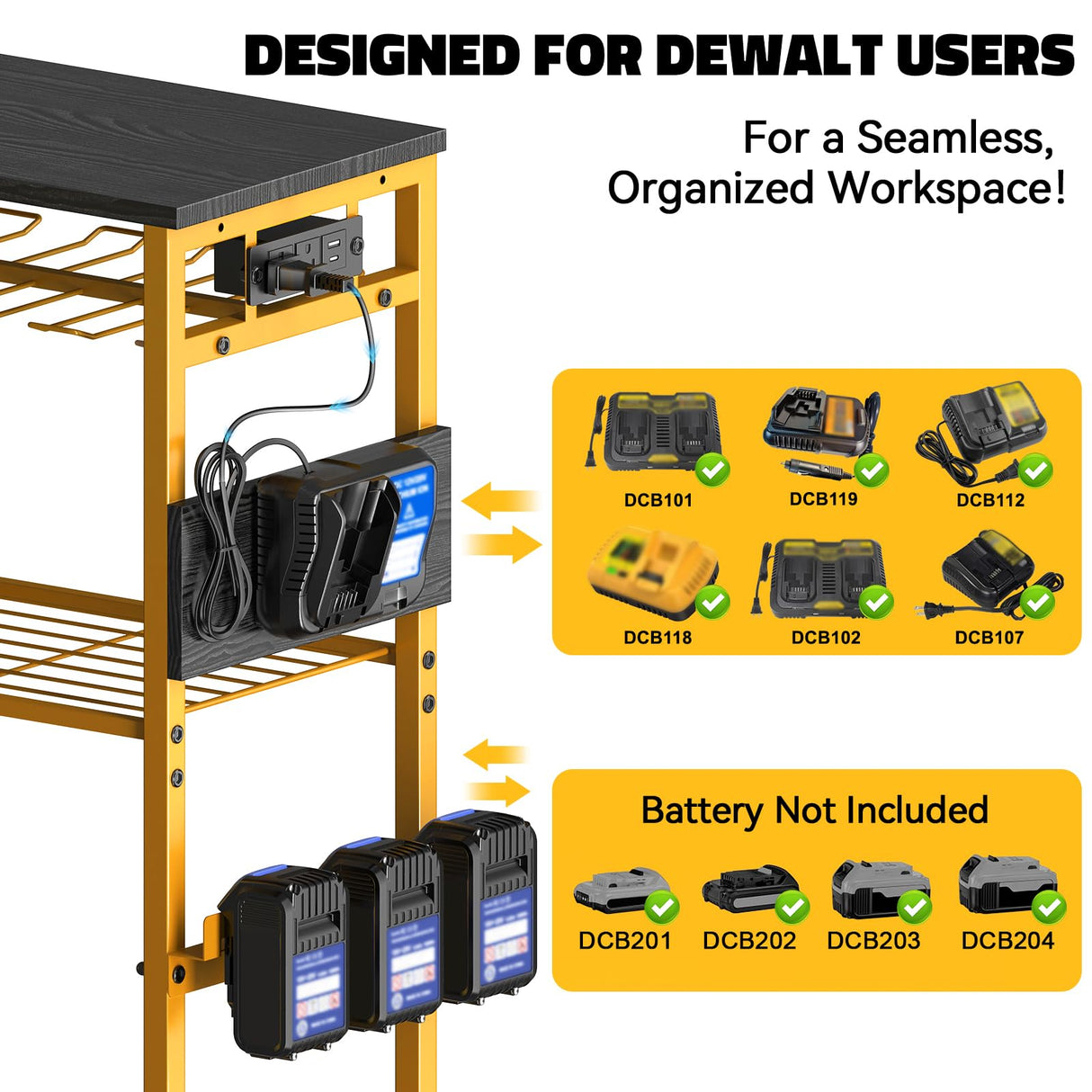 Workbench with Pegboard for DeWalt Tools, Ferreteriai Work Bench Power Tools Organizer Cart Garage Storage with Wheels & Power Outlets, Large Utility Racks Shelf Birthday Gifts for Men Husband Dad Ferreteriai
