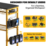 Workbench with Pegboard for DeWalt Tools, Ferreteriai Work Bench Power Tools Organizer Cart Garage Storage with Wheels & Power Outlets, Large Utility Racks Shelf Birthday Gifts for Men Husband Dad Ferreteriai
