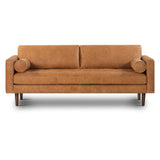 POLY & BARK Cognac Tan Brown Leather Couch - 88.5" Mid Century Leather Sofa with 2 Bolsters - Full Grain Camel Leather Couch - Feather-Down Topper On Seating Surface - Pure-Aniline Italian Leather POLY & BARK