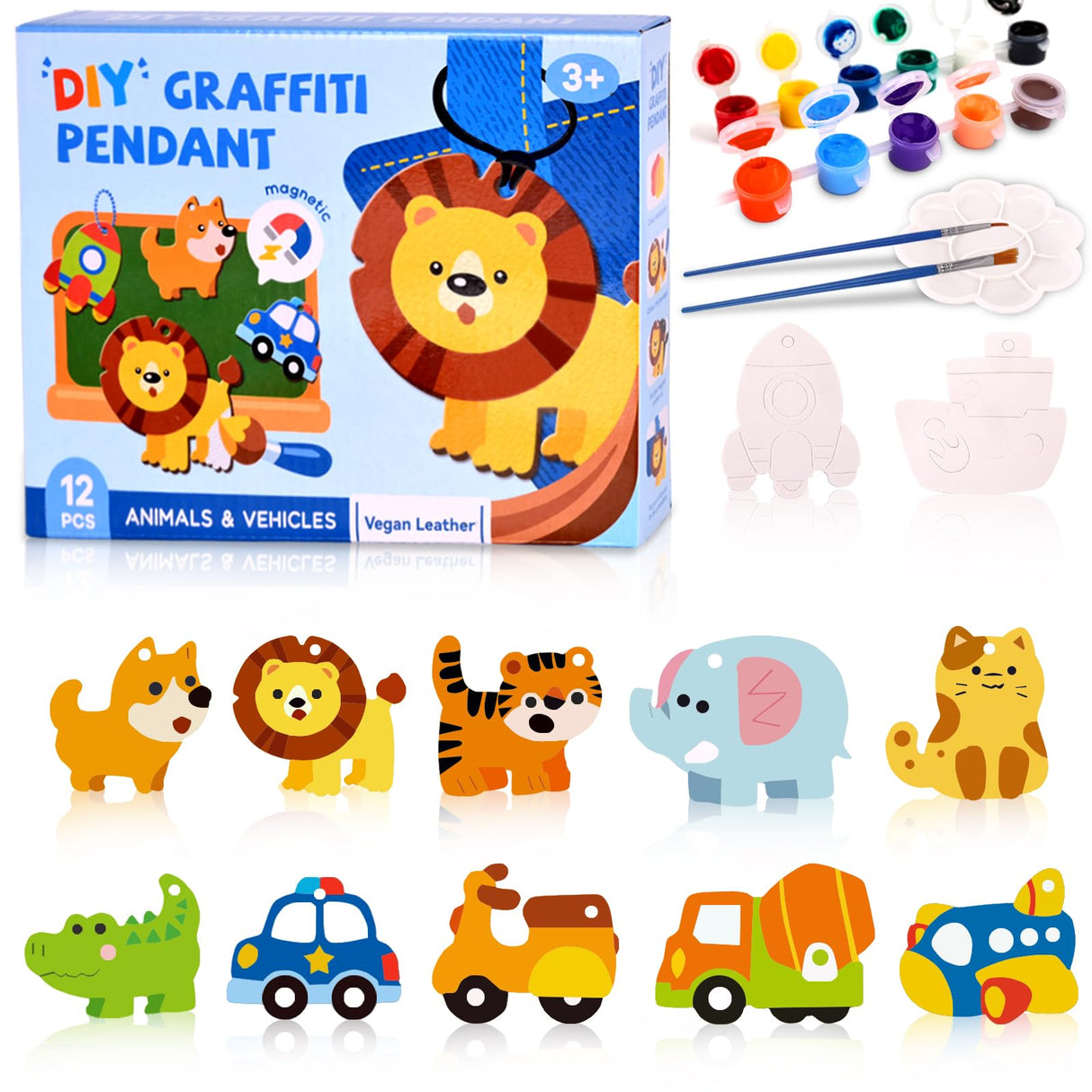 Magnetic Mini Tile Art-DIY Craft Kits for Kids,Fridge magnet painting kit for kids Ages 4-8,Soft Leather Fridge Magnets Craft Paint Set Animals & Vehicles,Party Favors for Kids 8-12 DerzuanAscent