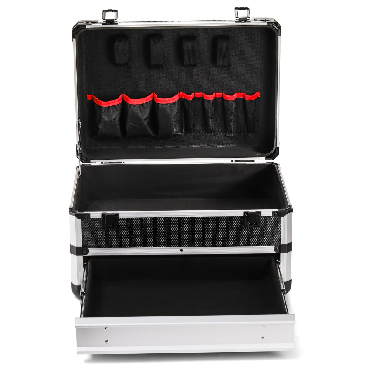 WRINGKIT Tool Box, Portable Tool Storage Box with Metal Lock, Aluminum Alloy Hard Craftsman Tool Organizer Case with Drawer for Office, Warehouse, Gym, School WRINGKIT