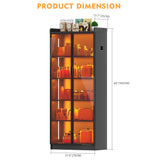 Lvifur Tall Storage Cabinet up to 70", LED Kitchen Pantry Cabinet with Human Body Induction, 5 Tier Bookcase Display Cabinet with Adjustable Shelves for Living Room Office (Black) Lvifur