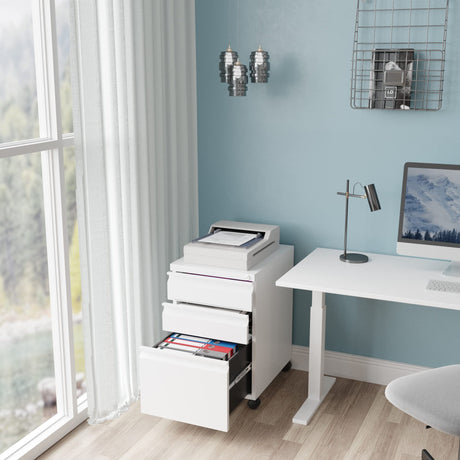 AFAIF 3 Drawer Mobile File Cabinet with Lock, Rolling File Cabinet for Home Office, Under Desk Small File Cabinet, Metal Vertical White Filing Cabinet for Legal/Letter/A4 File, Not Assembled AFAIF