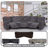 ULTICOR 7-Piece Sectional Sofa Covers, Velvet Stretch Reclining Couch Covers for Reclining L Shape Sofa, Thick, Soft, Washable (Dark Grey, 5 Seat Recliner Cover) ULTICOR