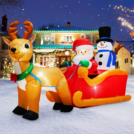 MICOCAH 6.6FT Long Christmas Inflatables Santa Claus on Sleigh with Snowman & Reindeer Outdoor Decorations, Giant Xmas Blow Up Yard Decor Build in LEDs & Tethers Stakes for Holiday Indoor Patio Lawn MICOCAH