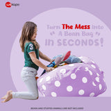 Wekapo Stuffed Animal Storage Bean Bag Chair Cover for Kids | Stuffable Zipper Beanbag for Organizing Children Plush Toys Large Premium Cotton Canvas (Purple Dot, X-Large) WEKAPO