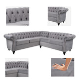RARZOE Chesterfield L Shaped Sectional Sofa, Deep Button Tufted Velvet Sofa, Upholstered Rolled Arm Classic Chesterfield Settee Furniture for Living Room, Grey RARZOE
