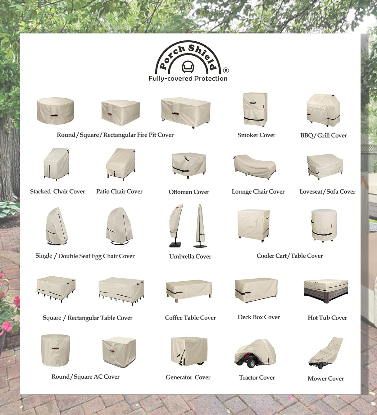 Porch Shield 58W x 24D x 46H inch Premium Gas Grill Cover Up to 56 inch, Waterproof and Fade Resistant 600D BBQ Covers for Weber, Brinkmann, Char-Broil and More, Light Tan Porch Shield