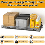 BABKAS Garage Wall Shelving, Metal Garage Wall Shelf with 2 Hooks, Heavy Duty Wall Shelves Mounted for Garage Storage, Laundry Room, Closet and Kitchen | Holds Up to 80 Lbs | 16.5" x 12.2" BABKAS