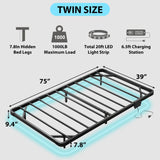 YGEOMER Twin Size Floating Bed Frame with Charging Station, Modern Metal Platform Bed Frames with LED Light, Easy Assembly, Black YGEOMER