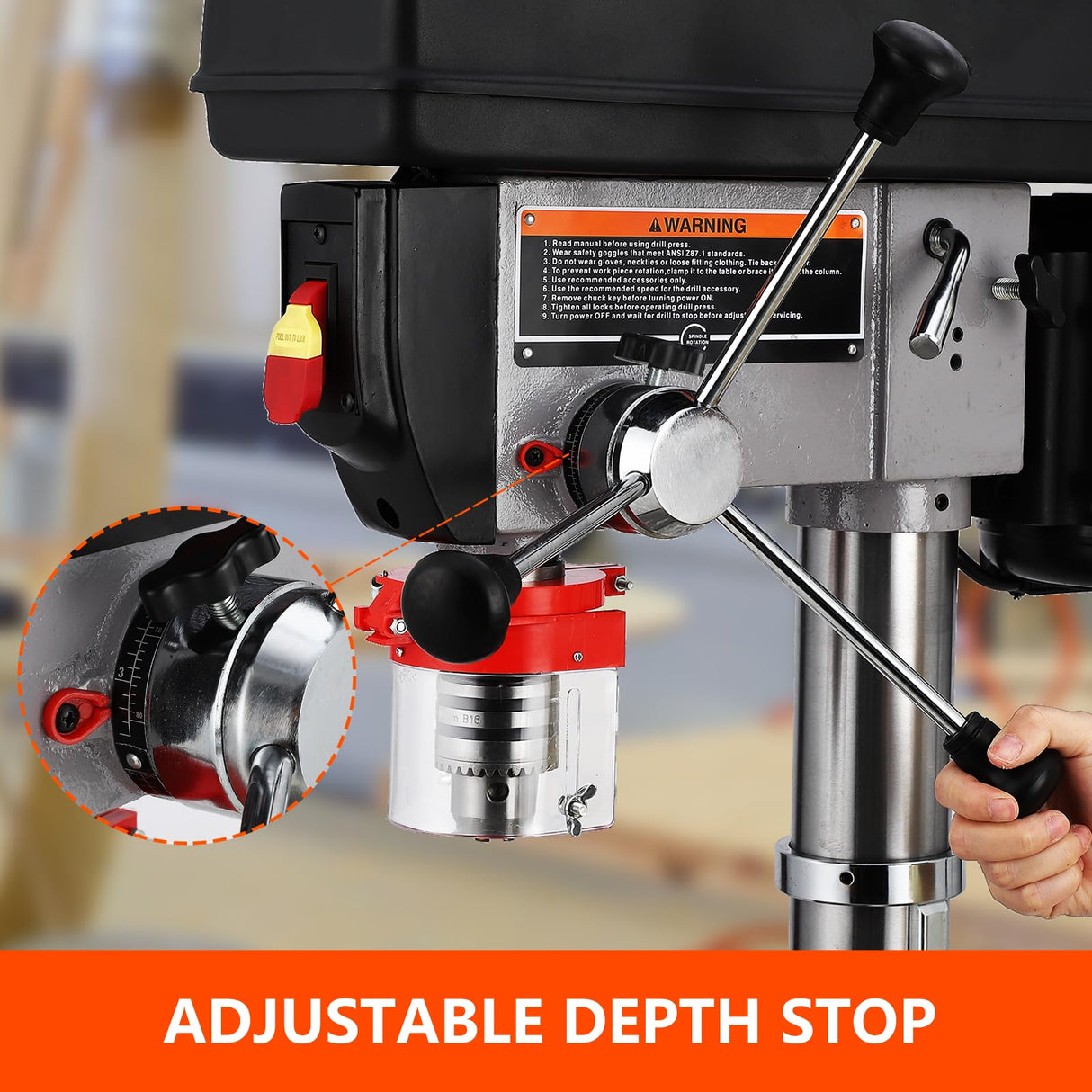 13 in Floor Drill Press, 7.5 Amp 120V, 288-3084 RPM Variable Speed Cast Iron Bench Drill Press, 0-45° Tilting Worktable, Tabletop Drilling Machine for Wood Metal PioneerWorks