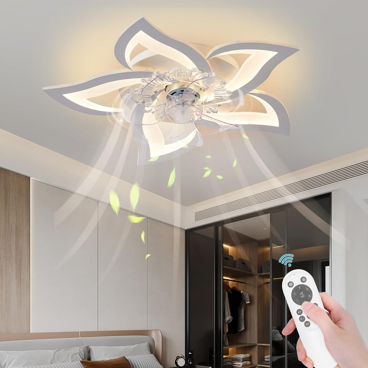 Bevenus Low Profile Ceiling Fan with Lights,110v Modern Dimmable Flower Shape, Remote Control/app Control,Timing 6 Gear Speeds Fan Ceiling Lamp. Bevenus