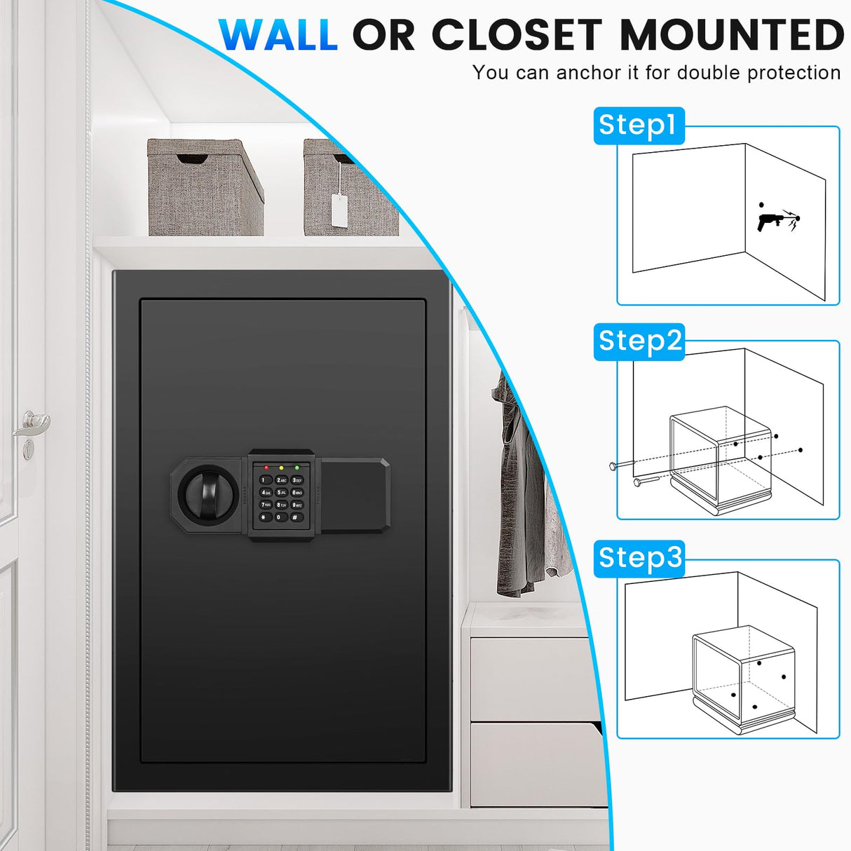 5.0 Cuft Fireproof Safe for Home Use, Digital Home Safes with Programmable Keypad, Spare Keys and Alarm System, Security Safes Box Fireproof Waterproof, Anti-Theft Fire Safe Box for Home Office Bukumo