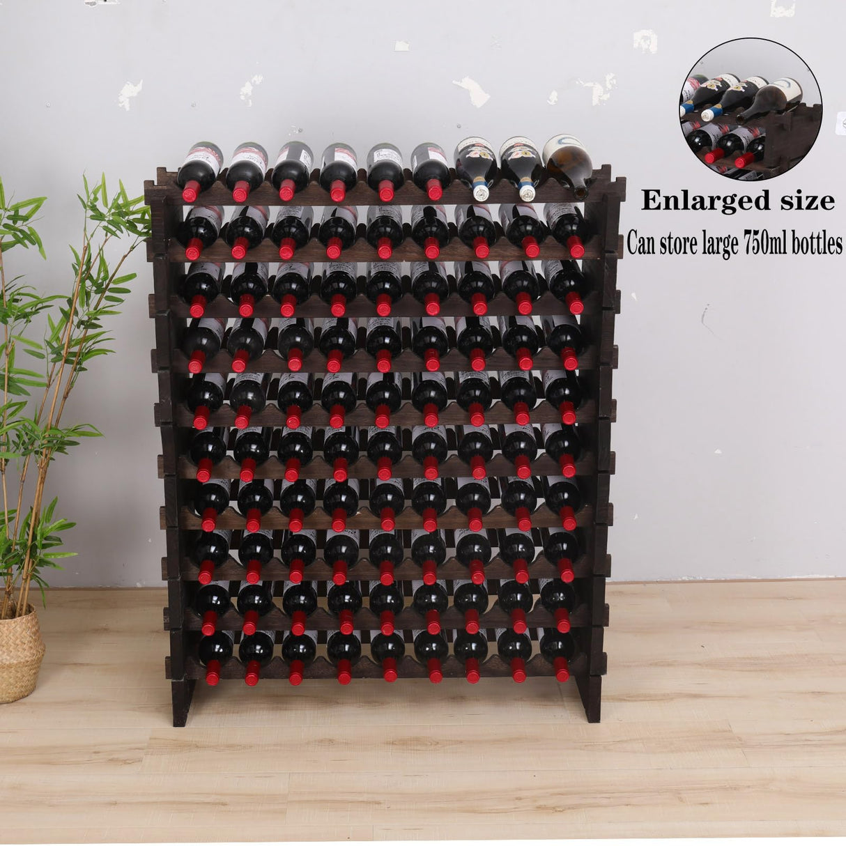 FDHUIJIA Wine Rack Cabinet 90 Bottle Wooden Stackable Storage freestanding Floor Modular Wine Cellar Shelf FDHUIJIA