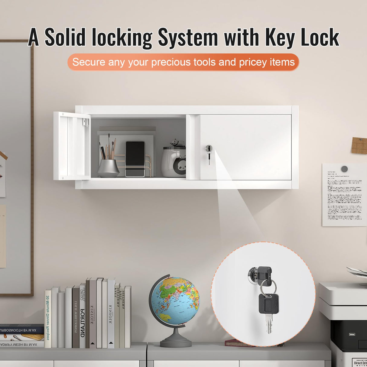 LUCYPAL Metal Storage Cabinet,Garage Wall Mounted Storage Cabinet with Locking Doors,Steel Hanging Cabinets for Home Office,Warehouse,Bathroom,Kitchen,White,12.8''H LUCYPAL