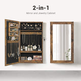 SONGMICS Lockable Jewelry Cabinet Armoire with Mirror, Wall-Mounted Space Saving Jewelry Storage Organizer, Rustic Brown UJJC051K01 SONGMICS
