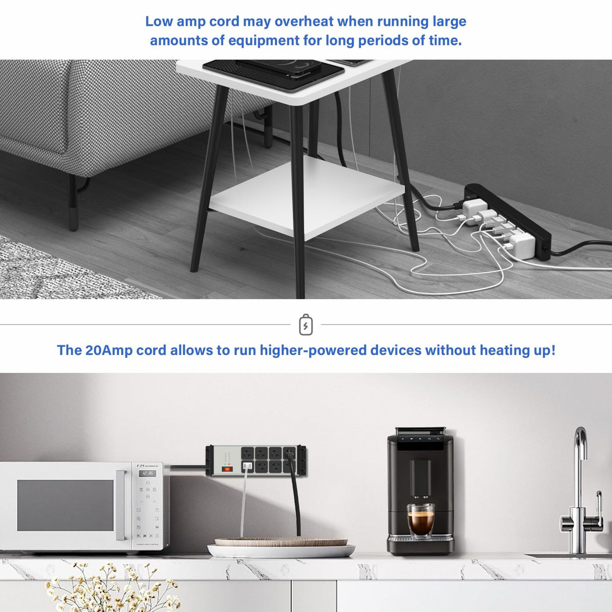 CCCEI Heavy Duty Power Strip Surge Protector 20 AMP, 8 Outlets 12 Gauge Industrial Shop Garage Metal Multiple Outlets, 6 FT Extension Cord 5-15P Adapter High Amp 6-20R T-Slot 20a for Appliance CCCEI