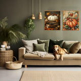 2 Pack Fall Pumpkin Paint by Numbers Kit for Adults Beginner with Frame,Thanksgiving Paint by Number with Wooden Easel DIY Adult Fallen Leaves Vines Book Paint by Number Kits for Home Decor 9x12 Inch VIGEGU