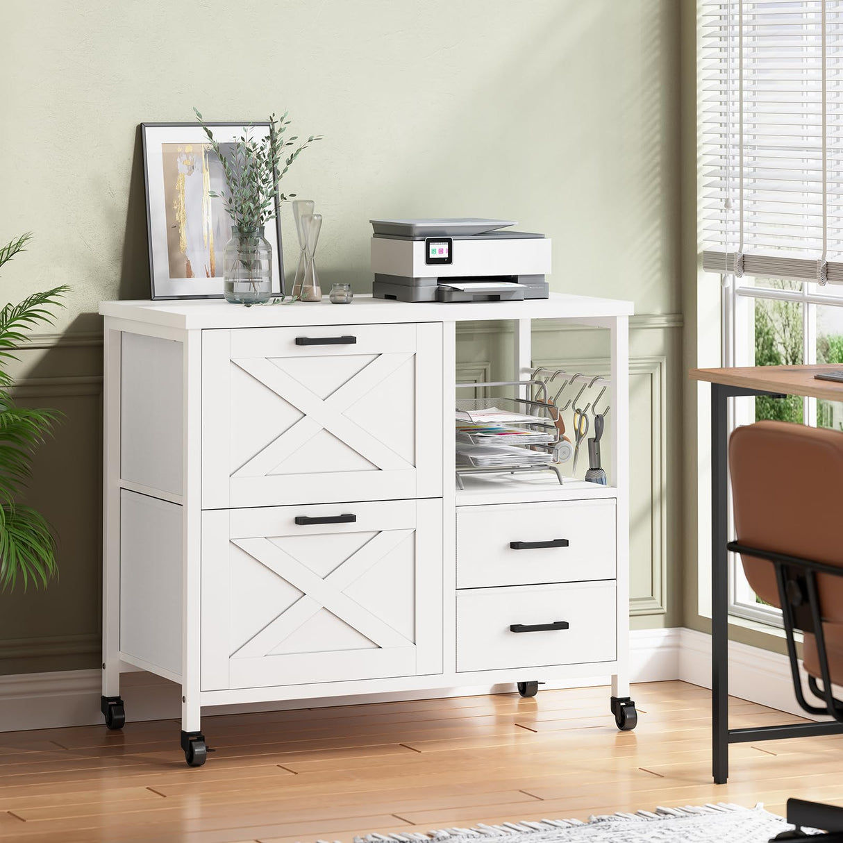 SEDETA 4 Drawers Filing Cabinet, File Cabinet for Home Office fits Letter/Legal/A4 Size Hanging Files, Printer Stand with Storage, White SEDETA