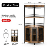 Garvee 5-Tiers Corner Bar Cabinet with Power Outlet,64''Industrial Tall Wine Cabinet with LED Lights&Glass Holder, Liquor Cabinet with Storage,Corner Display Shelf for Living Room/Kitchen(Brown) Garvee