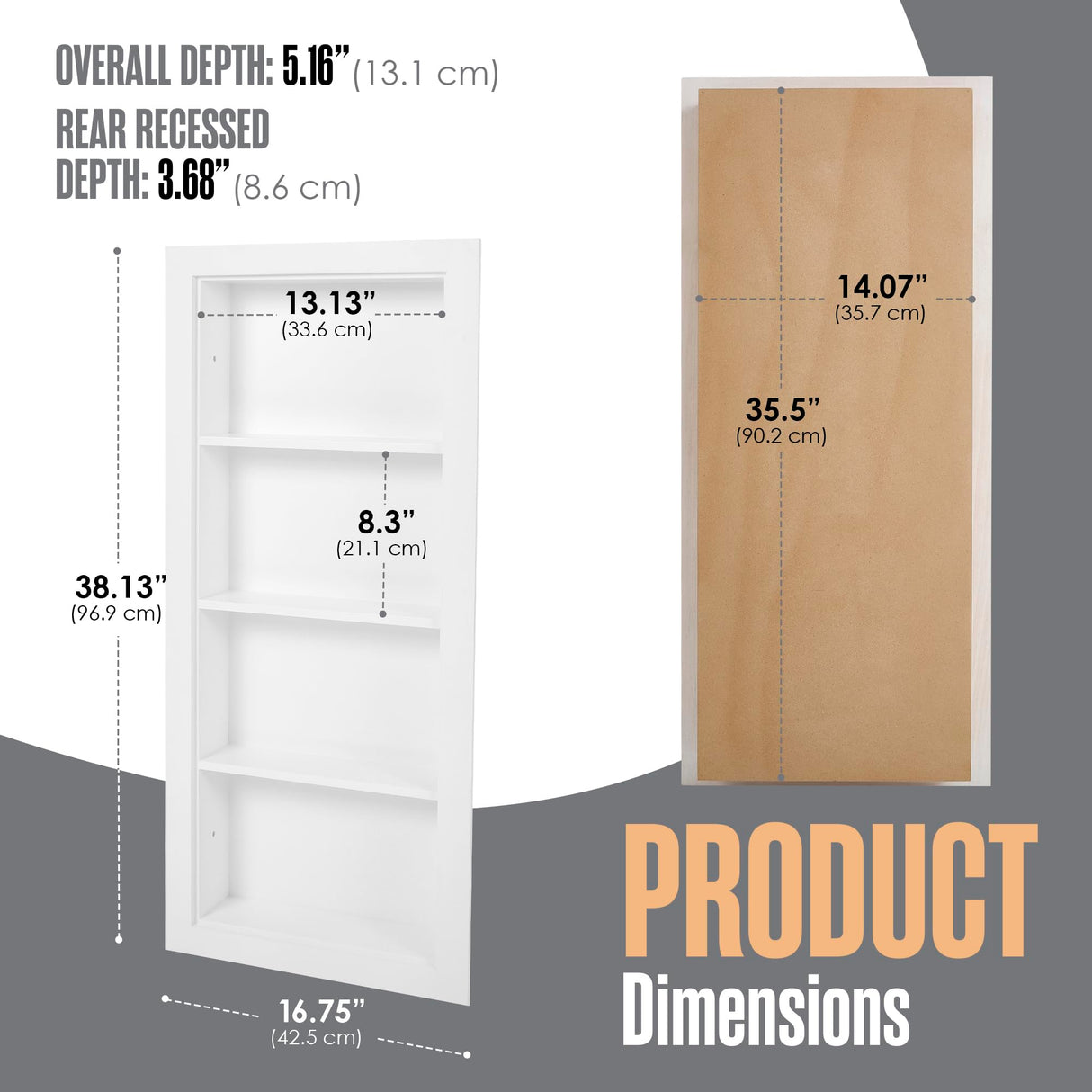 Houseables Recessed Medicine Cabinet, Recessed Wall Niche, Medicine Cabinet Insert, Bathroom Niche, In Wall Shelf, Insert for Drywall, Between Studs Shelf Replacement, Without No Mirror, 14x36 (17x38) Houseables