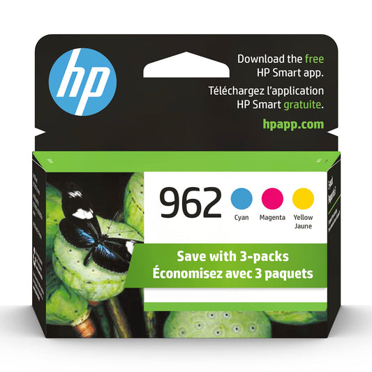 HP 962 Cyan, Magenta, Yellow Ink Cartridges (3-pack) | Works with OfficeJet 9010 Series,OfficeJet Pro 9010, 9020 Series | Eligible for Instant Ink | 3YP00AN