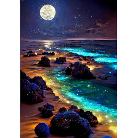 ZQEATRY 5D Beach Diamond Art Kits for Adults, Moon Starry Sky Landscape Diamond Art Kits for Beginners, DIY Full Drill Diamond Dots Paint with Gem Arts for Home Wall Decor 12 X 16 Inch ZQEATRY