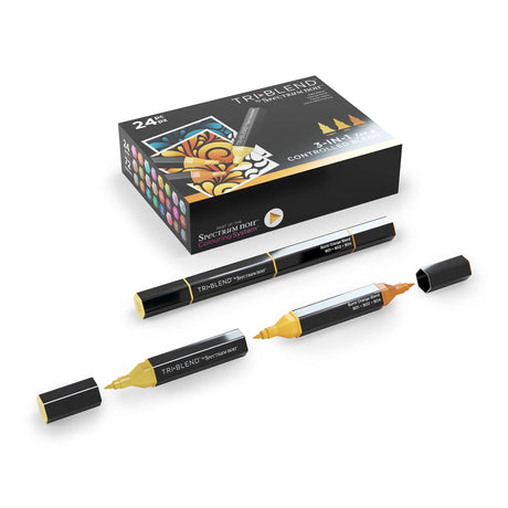 Spectrum Noir TriBlend Alcohol Markers Coloring Pens - Unique 3-in-1 Blendable Color Shade Effect - 24 Colored Pen Kit (Deep Shades) Spectrum Noir