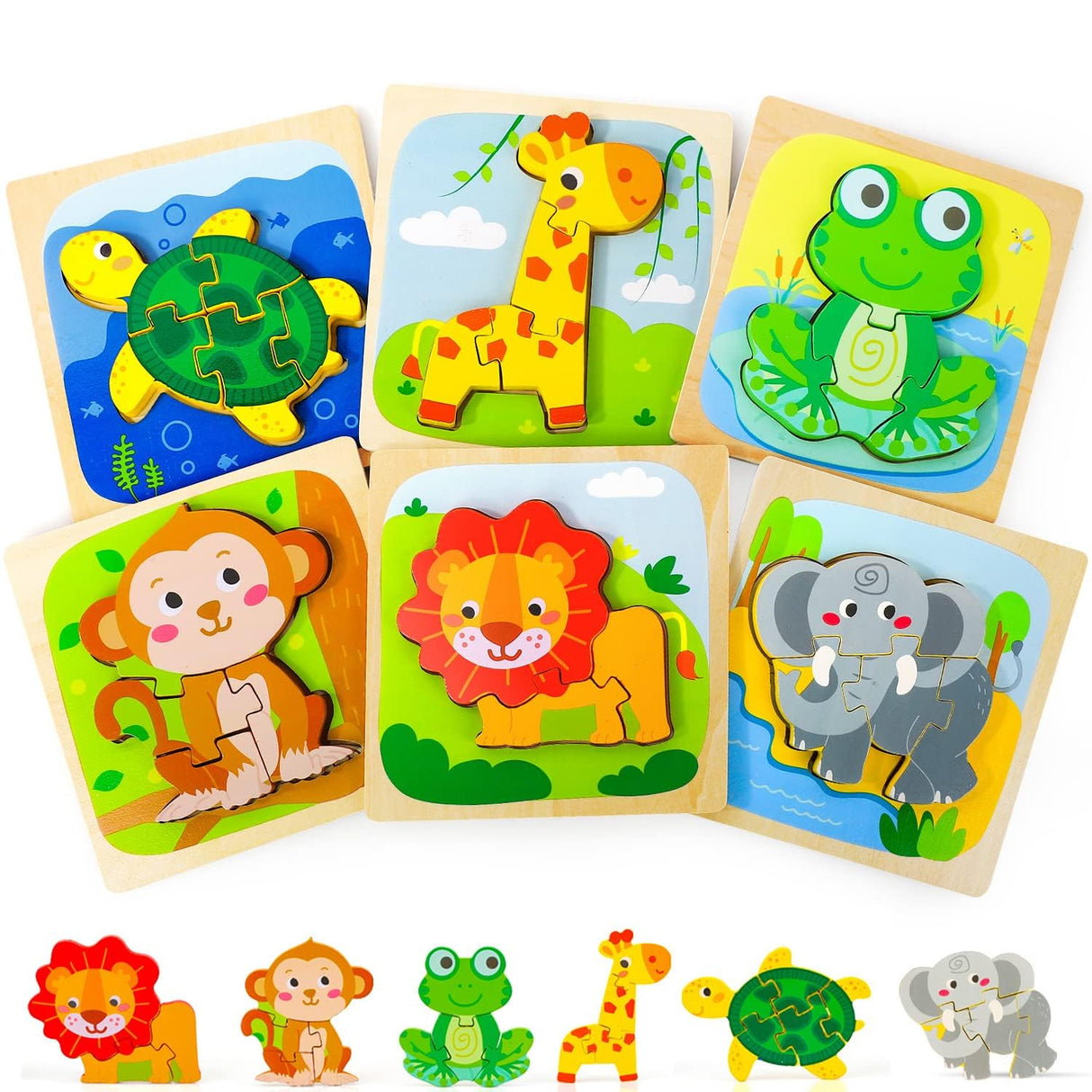 TOY Life Wooden Puzzles for Toddlers 1-3, Animals Toddler Puzzles 1-3, Puzzles for Toddlers 2-4, Wood Puzzles Christmas Montessori Toys Gifts for 1 2 Year Old, Baby Puzzles 12-18, Kids Learning Toy TOY Life