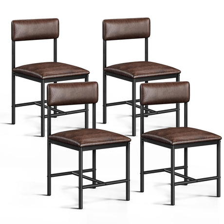 DWVO Dining Room Chairs Set of 4 Brown Upholstered Dining Chairs Modern Kitchen Chairs Faux Leather Restaurant Chairs with Metal Legs for Living Room Kitchen and Dining Room, 4 Pack DWVO