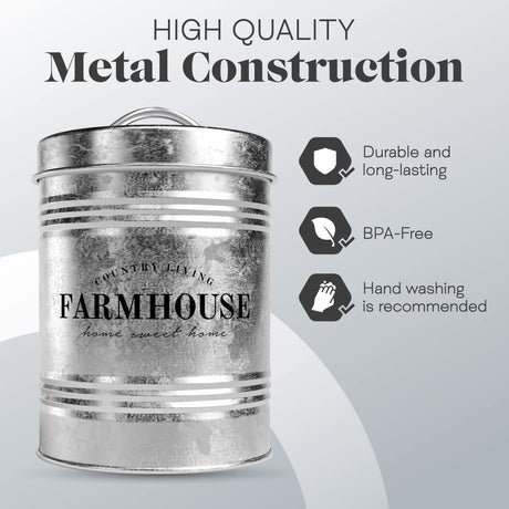Amici Home Farmhouse Galvanized Canister | Dry Food Storage Container | Airtight Lid | 76 Oz Capacity | Farmhouse Décor | Rustic Metal Canister for Kitchen Countertop Amici Home