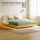 Tatub Natural King Floating Bed Frame with LED Lights, Modern Fluted Oak Platform Bed Frame Floating, Heavy Duty Metal Slats, No Box Spring Required Tatub