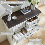 Aitjunz Farmhouse 5 Drawers Dresser for Bedroom, 46" Tall Dressers & Chests of Drawers w/Roman Column, Large Storage Dressers Organizer for Bedroom, Hallway, Living Room, White Aitjunz