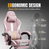 GTRACING Gaming Chair Ergonomic Office Chair with Foot Rest & Pocket Spring Cushion, High Back Computer Desk Chair with Headrest & Lumbar Support, Breathable Fabric Game Chair for Adults, Pink GTRACING
