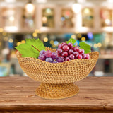 DOITOOL Rattan Fruit Bowl, Woven Footed Bowl Round Pedestal Plate Decorative Bowl for Table Centerpiece, 10 Inch Rattan Footed Bowl Woven Fruit Bowl for Kitchen Counter or Table Decorations DOITOOL