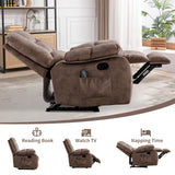 IOMOR Massage Recliner Chair with Heat and Massage, Soft Fabric Ergonomic Manual Reclining Chairs, Heavy Duty Reclining Sofa Chair with Side Pockets for Living Room (Tan) IOMOR