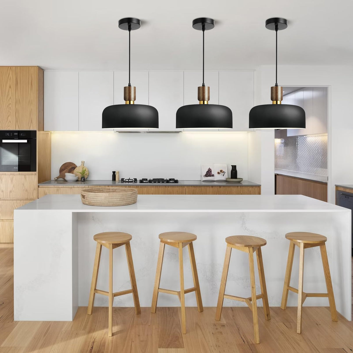 11.6" Modern Black Hanging Light,Large Pendant Light for Kitchen Island,Solid Wood with Hammered Shade,Adjustable Retro Dome Industrial Ceiling Lighting Fixture for Dining Room Hallway Entrance Eustace