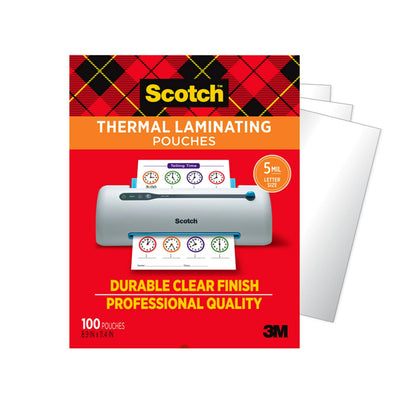 Scotch Thermal Laminating Pouches, 100 Count, Clear, 5 mil., Laminate Business Cards, Banners and Essays, Ideal Office or School Supplies, Fits Letter Sized Paper (8.9 in. × 11.4 in.)