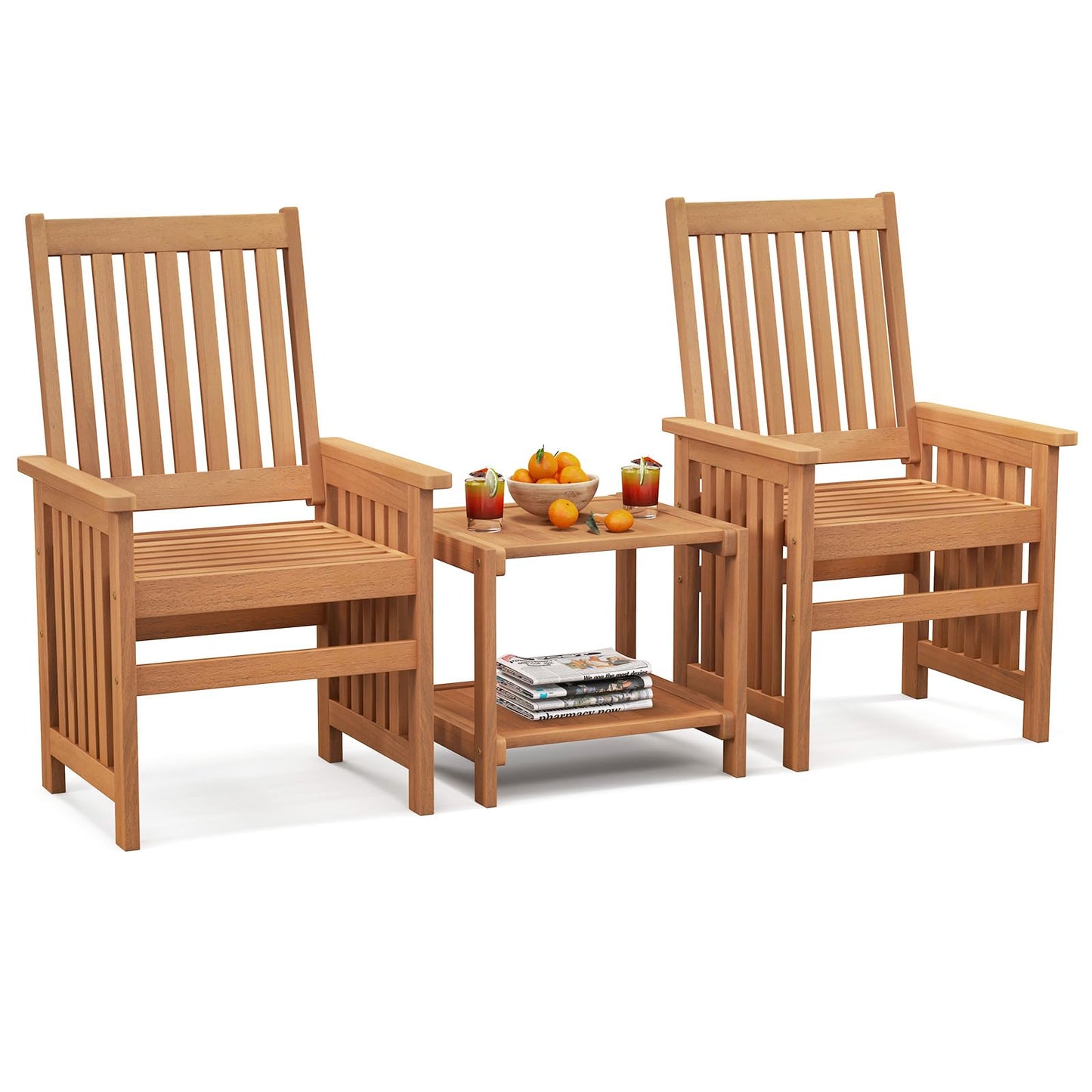 Tangkula 3 Pieces Patio Furniture Set with 1.5” Umbrella Hole, Wood Table and Chairs Set for 2, for Porch, Backyard, Poolside, Lawn, Deck - WoodArtSupply