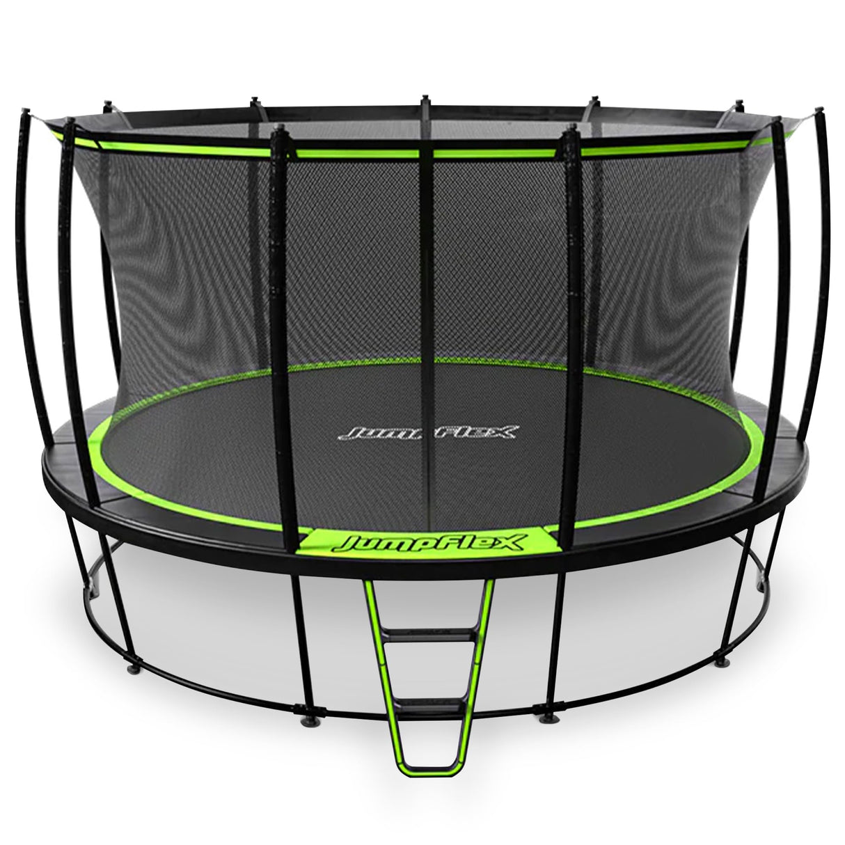 JumpFlex Hero Round Outdoor Backyard Trampoline with Net Safety Enclosure and Ladder, 15ft Jumpflex