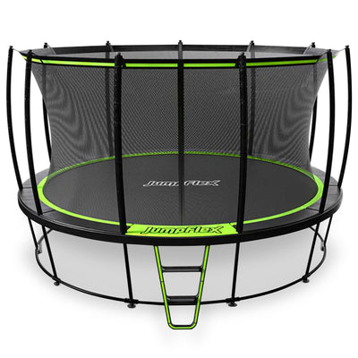 JumpFlex Hero Round Outdoor Backyard Trampoline with Net Safety Enclosure and Ladder, 15ft