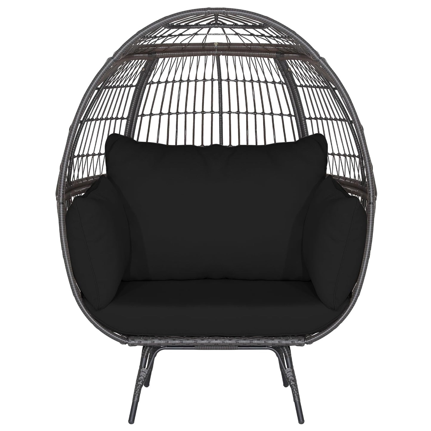 Tangkula PE Wicker Egg Chair, Patiojoy Oversized Indoor Outdoor Patio Lounge Chair with Cushions and Pillows, Steel Frame Basket Chair for Garden, Deck, Balcony, Living Room (Black) - WoodArtSupply