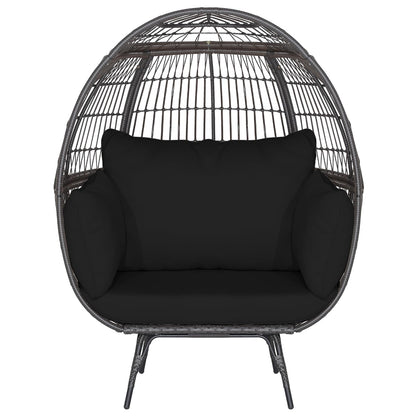 Tangkula PE Wicker Egg Chair, Patiojoy Oversized Indoor Outdoor Patio Lounge Chair with Cushions and Pillows, Steel Frame Basket Chair for Garden, Deck, Balcony, Living Room (Black) - WoodArtSupply