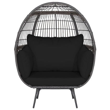 Tangkula PE Wicker Egg Chair, Patiojoy Oversized Indoor Outdoor Patio Lounge Chair with Cushions and Pillows, Steel Frame Basket Chair for Garden, Deck, Balcony, Living Room (Black) Tangkula