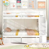 Giantex Bunk Bed Twin Over Twin with Storage Stairs & Drawers, Solid Wood Bunk Bed with Full-Length Guardrails, Convertible to 2 Beds, Versatile Bunk Beds for Kids, Teens, Adults, White Giantex