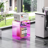 Acrylic End Table Record Player Table with Storage Shelf Clear Side Table Nightstand (15.7x19.7x11.8)(Pink) Acrylicolor