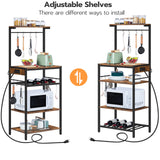HOOBRO Rustic Brown Kitchen Bakers Rack with Power Outlet and Adjustable Wine Rack HOOBRO
