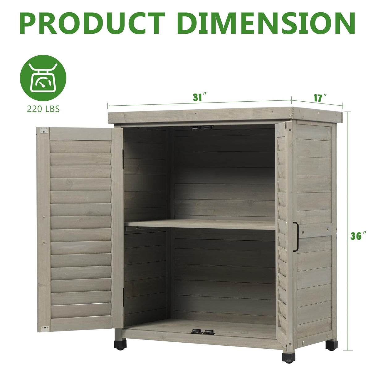 Outdoor Storage Cabinet & Potting Bench Table with Metal Top, Wooden Patio Furniture, Garden Workstation (Accent Grey, 36x31x17in) SoliWood